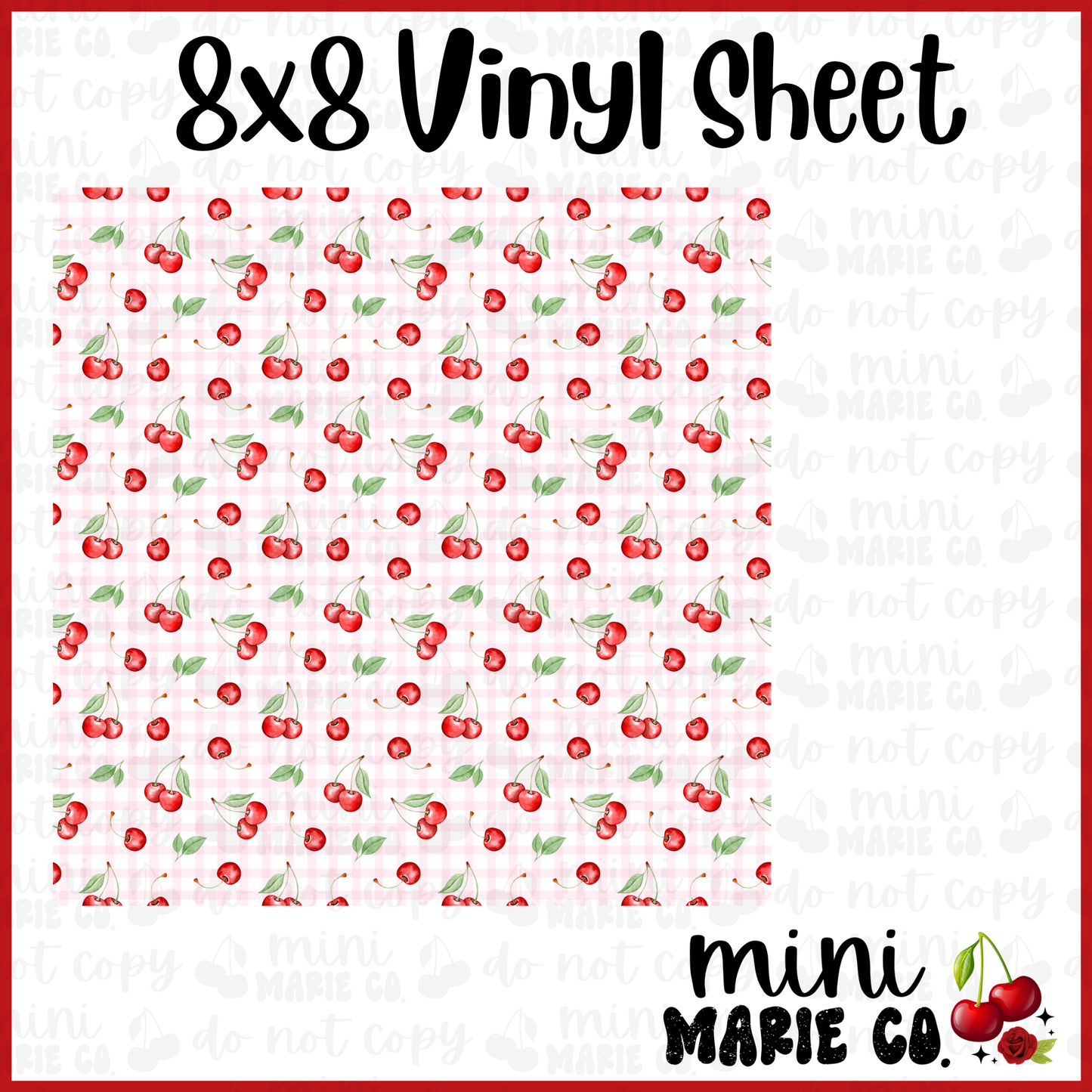 Pink Cherry Checkered Vinyl Sheet 8x8