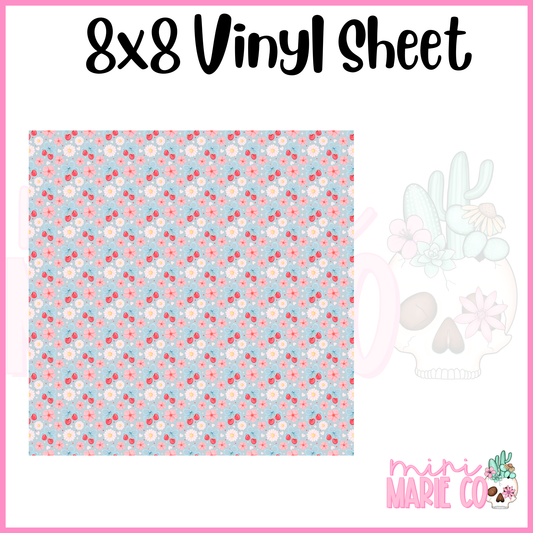 Blue Cherry with White Daisies Vinyl Sheet 8x8