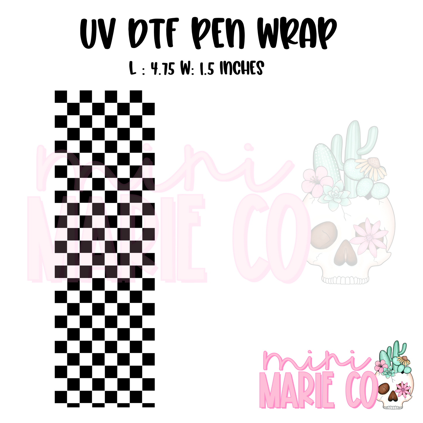 Black and White Checkered UV DTF Pen/Bookmark Wrap