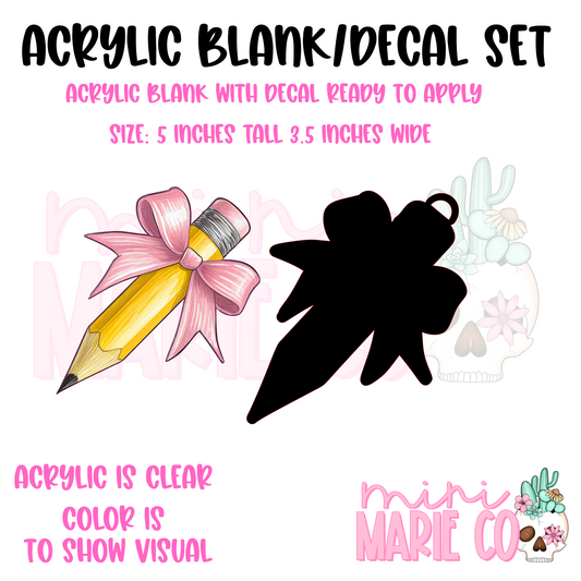 Yellow Pencil Bow Ornament  Acrylic Blank/Decal Set