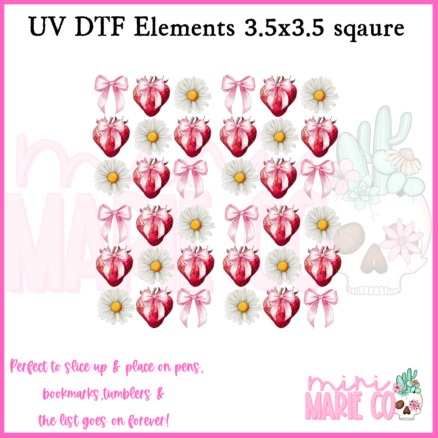 Strawberry and Daisies Element Square UV DTF
