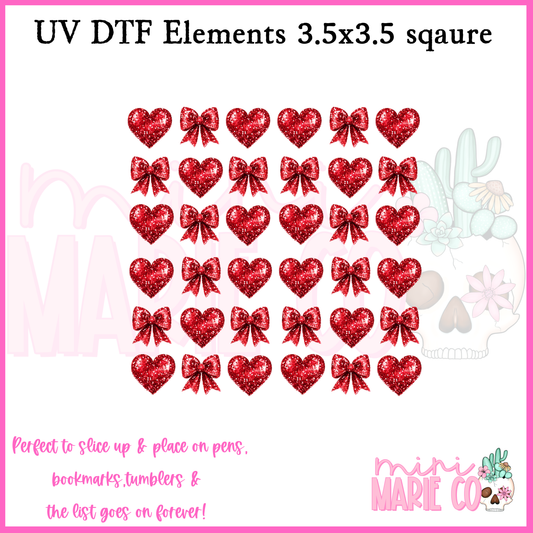 Heart and Bows Red Element Square UV DTF