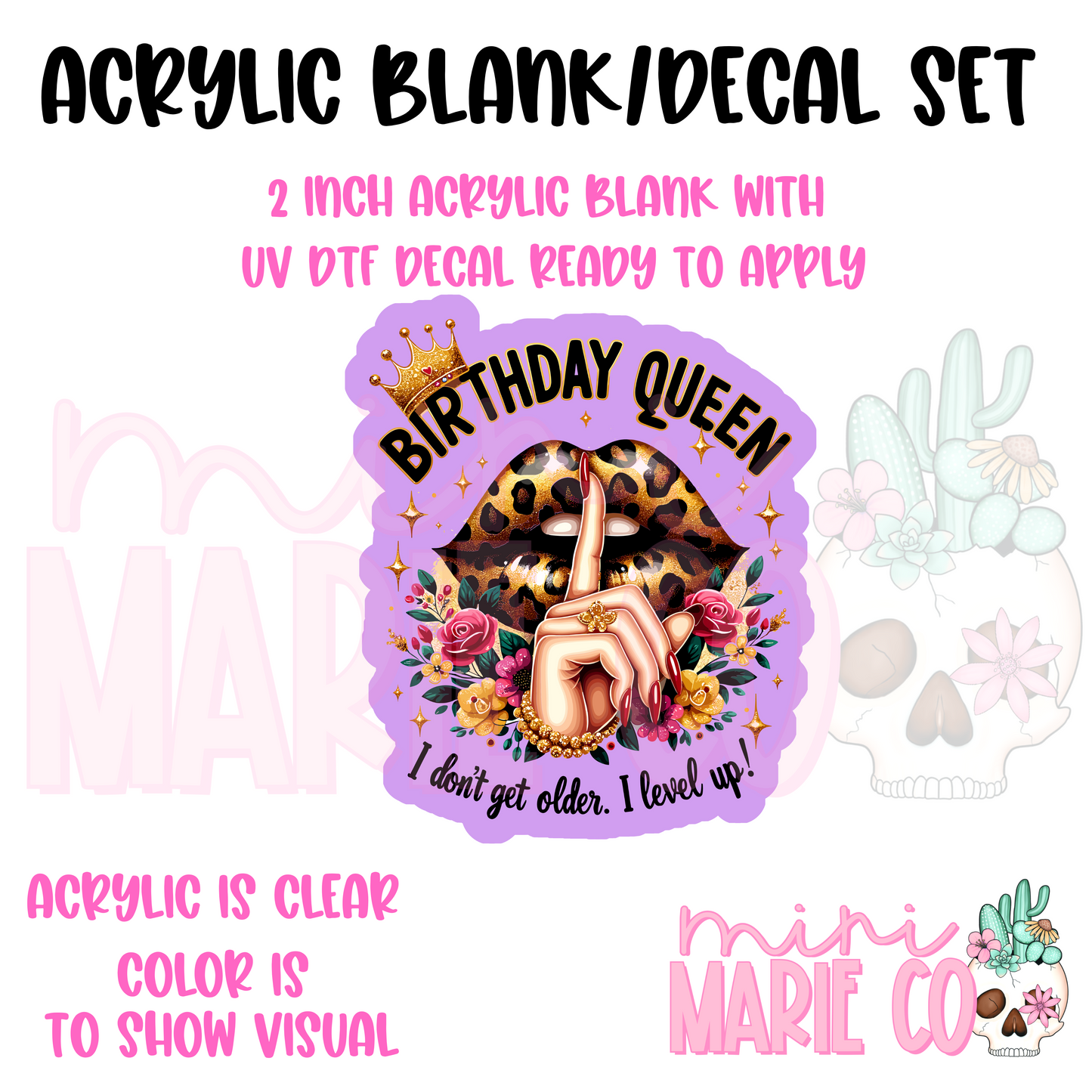 Birthday Queen Acrylic Blank/UV DTF Decal Set
