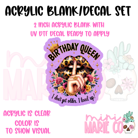 Birthday Queen Acrylic Blank/UV DTF Decal Set