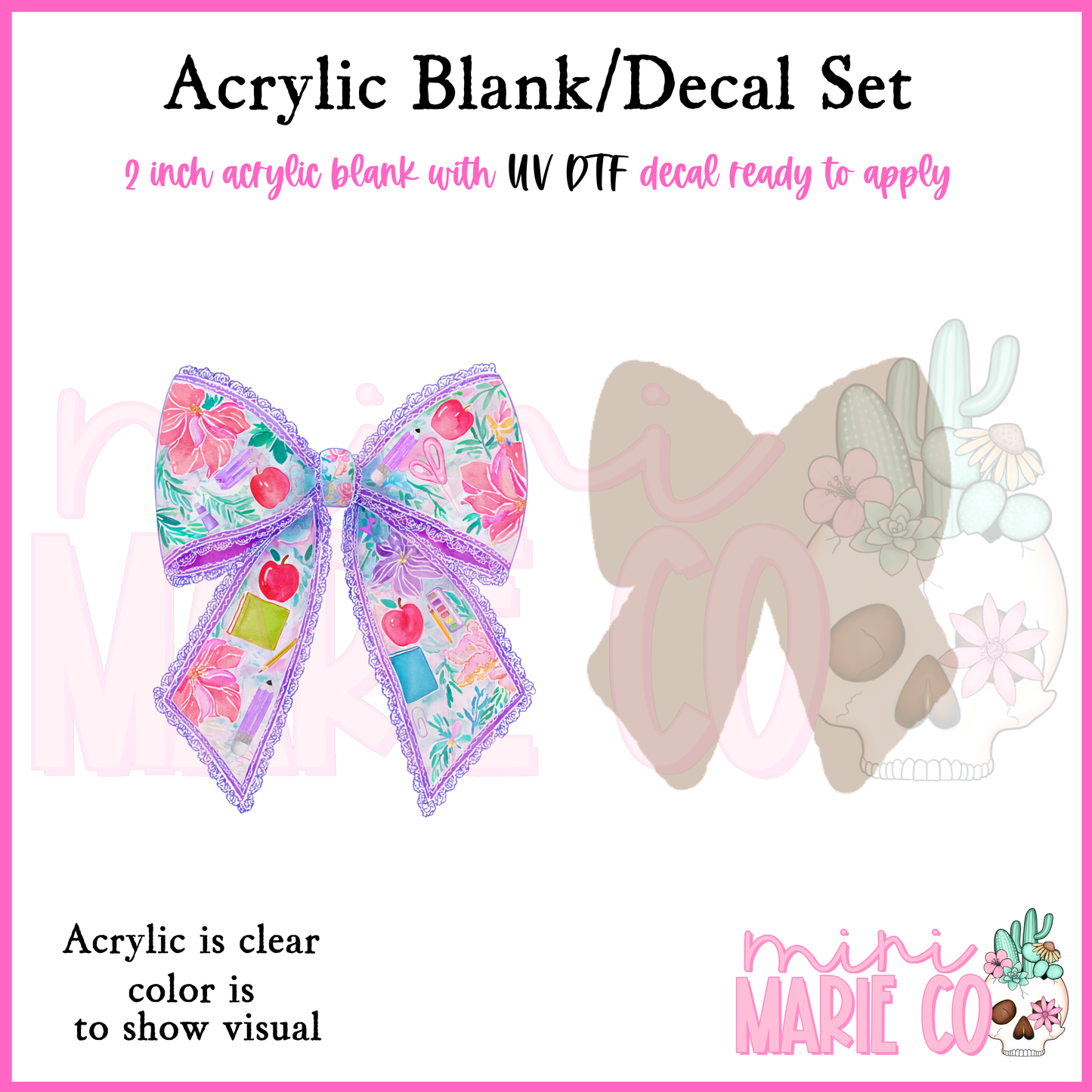 Purple Teacher Bow Acrylic Blank/ UV DTF Decal Set