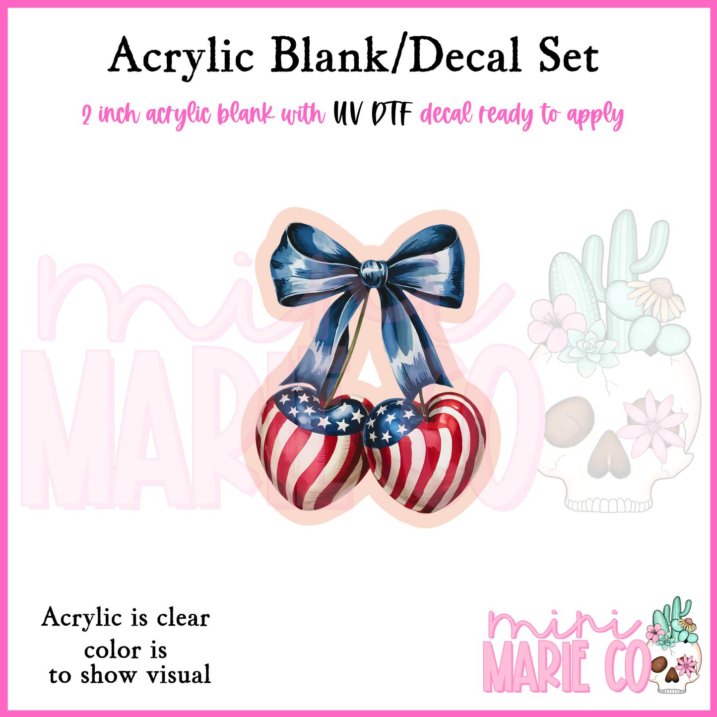 Fourth of July Cherries Acrylic Blank/ UV DTF Decal Set