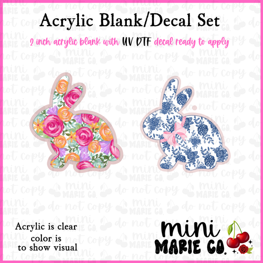 Cute Flower Bunnies Acrylic Blank/ UV DTF Decal Set
