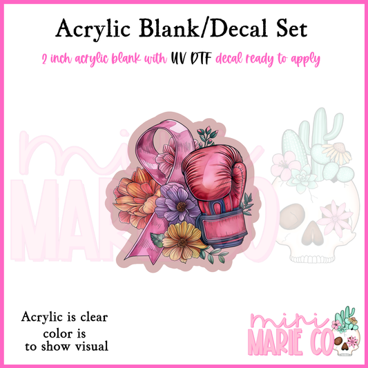 Floral Breast Cancer Gloves and Ribbon Acrylic Blank/ UV DTF Decal Set