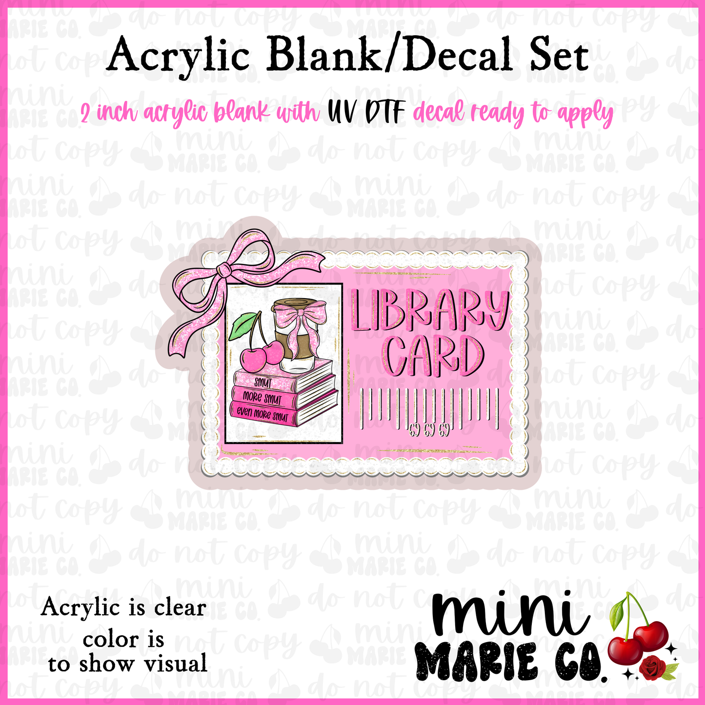 Library Card Cherry & Coffee Acrylic Blank/ UV DTF Decal Set
