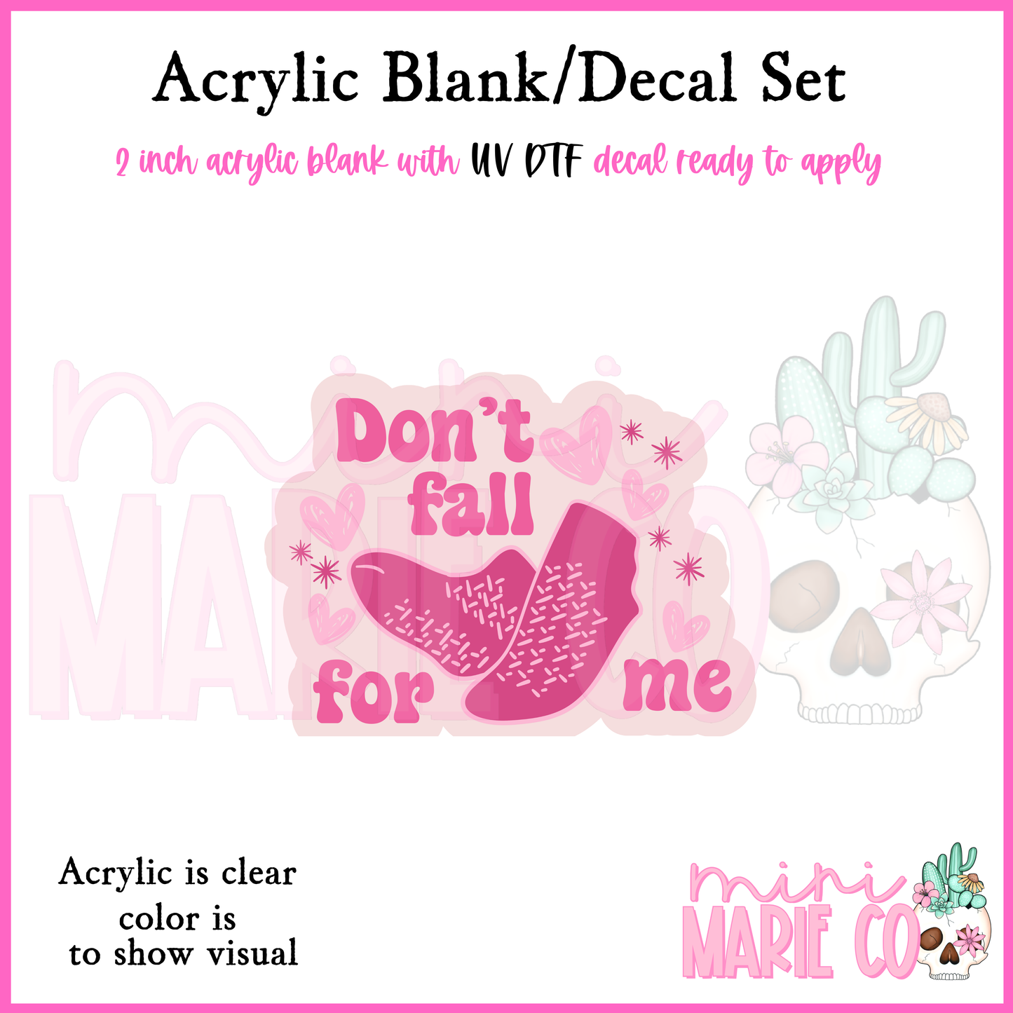Don't Fall for Me Pink Grippy Socks Acrylic Blank/ UV DTF Decal Set