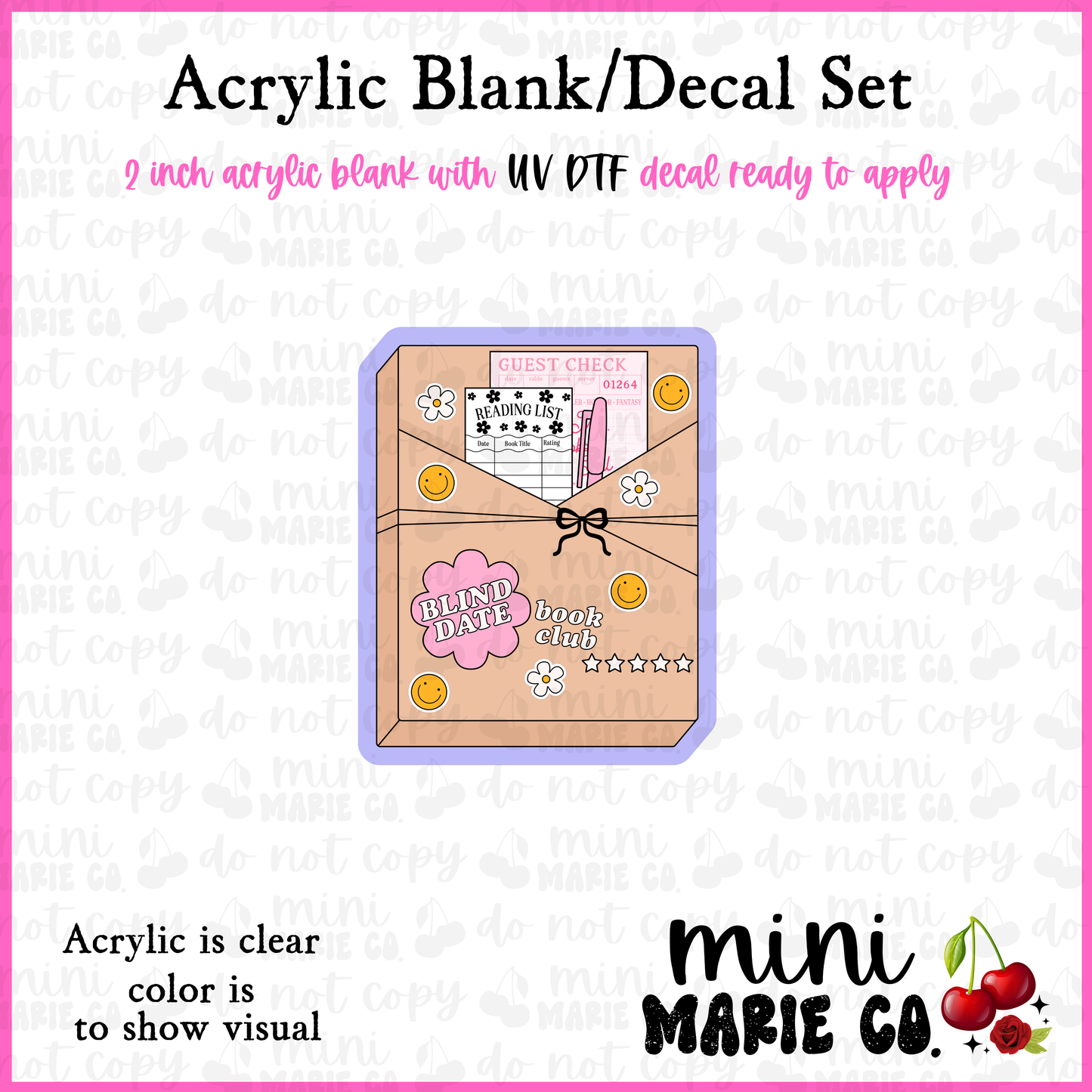 Book Blind Date Acrylic Blank/ UV DTF Decal Set