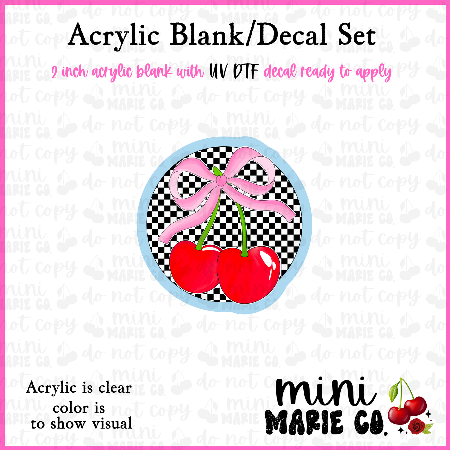 Checkered Cherry Circle Acrylic Blank/ UV DTF Decal Set