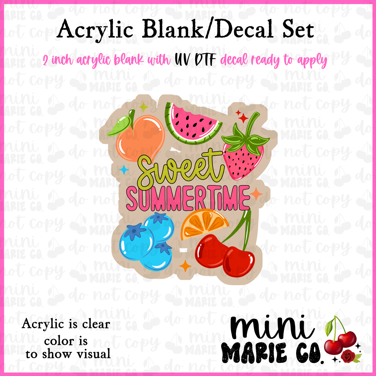 Sweet Summetime Acrylic Blank/ UV DTF Decal Set