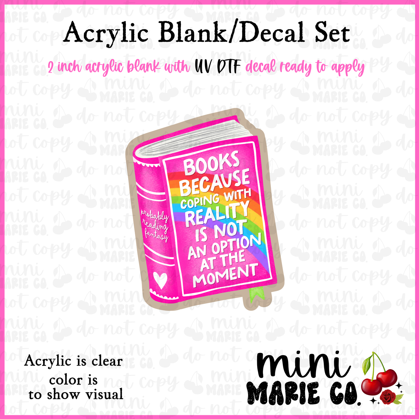 Book Instead of Coping Acrylic Blank/ UV DTF Decal Set