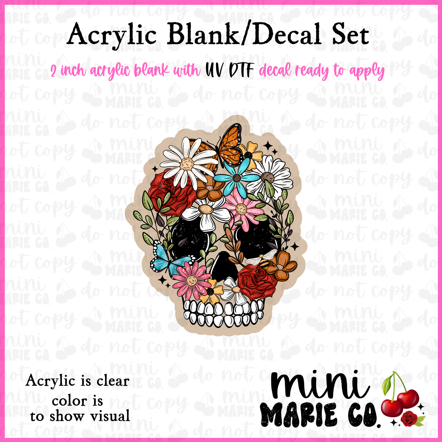 Floral Butterfly Skull Acrylic Blank/ UV DTF Decal Set