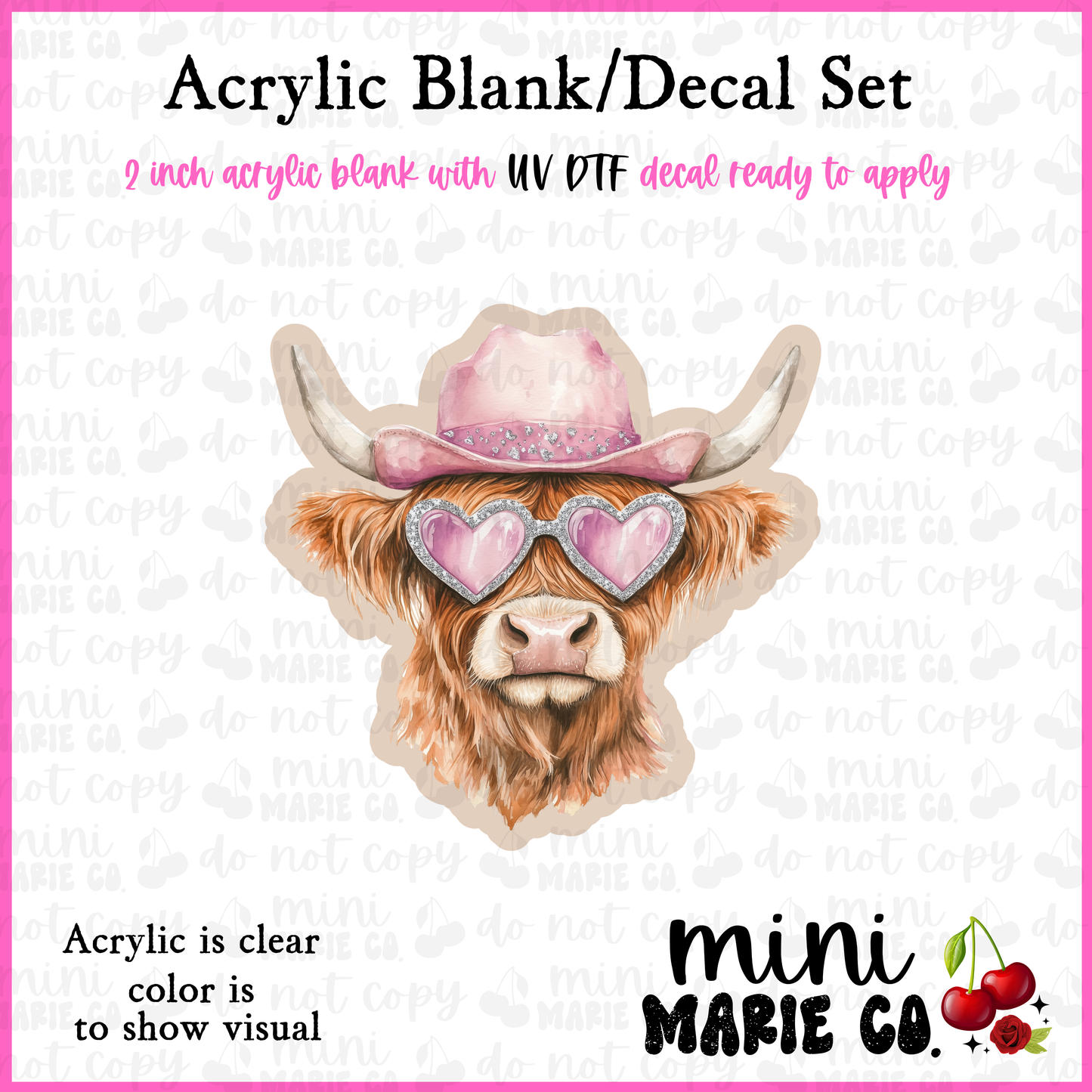 Cowgirl Cow Acrylic Blank/ UV DTF Decal Set