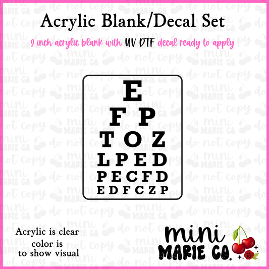 Eye Chart Blank/ UV DTF Decal Set