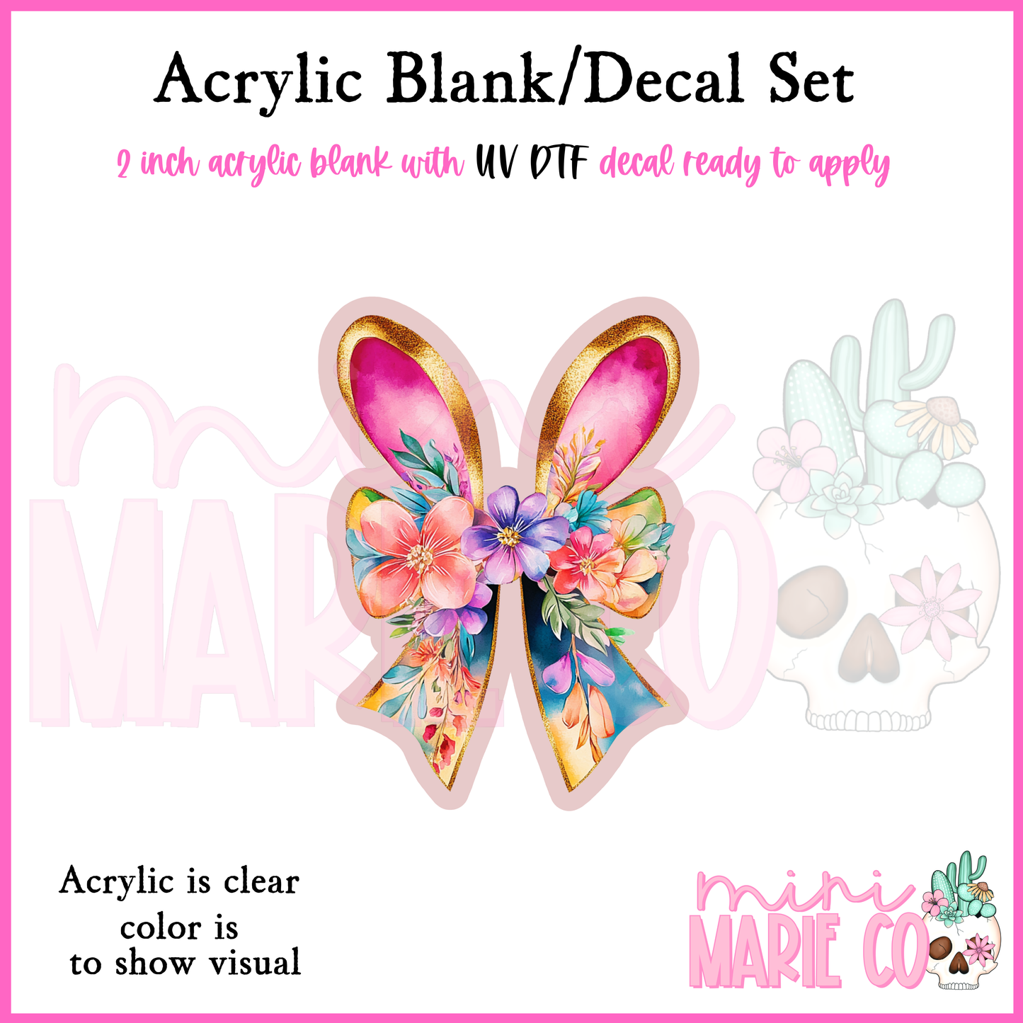 Floral Bunny Ears Acrylic Blank/ UV DTF Decal Set