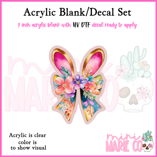 Floral Bunny Ears Acrylic Blank/ UV DTF Decal Set