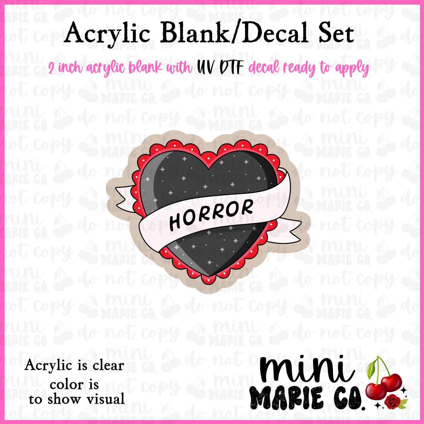 Horror Heart Acrylic Blank/ UV DTF Decal Set