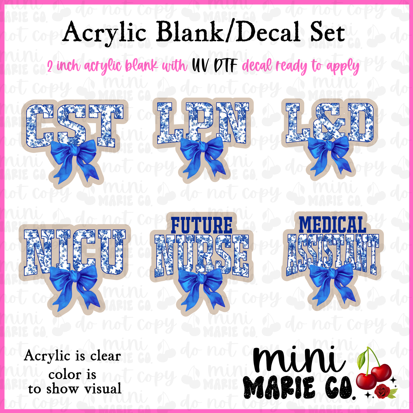 Blue and White Chinoiserie Occupation  Acrylic Blank/ UV DTF Decal Set