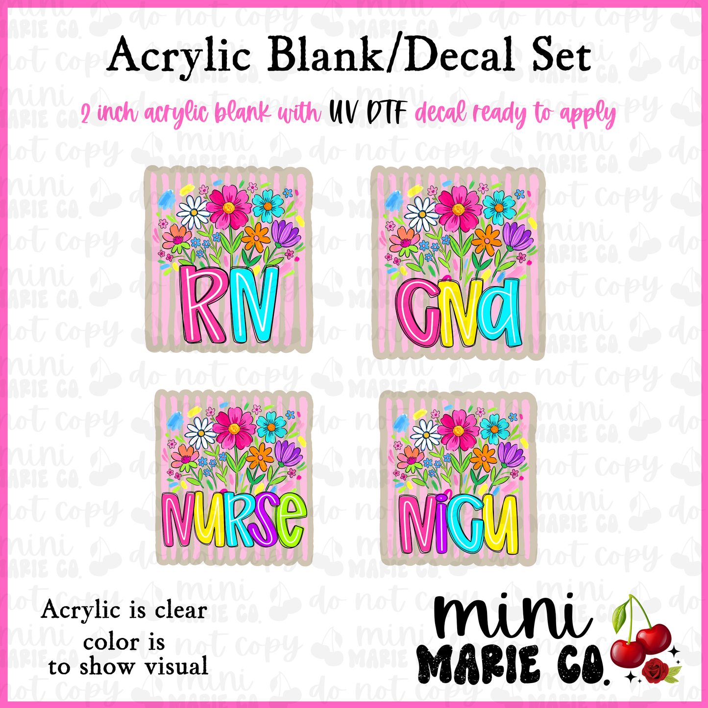 Floral Occupation Acrylic Blank/ UV DTF Decal Set
