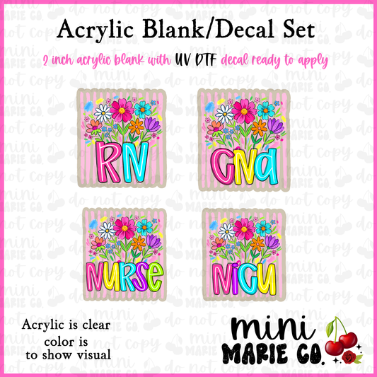 Floral Occupation Acrylic Blank/ UV DTF Decal Set