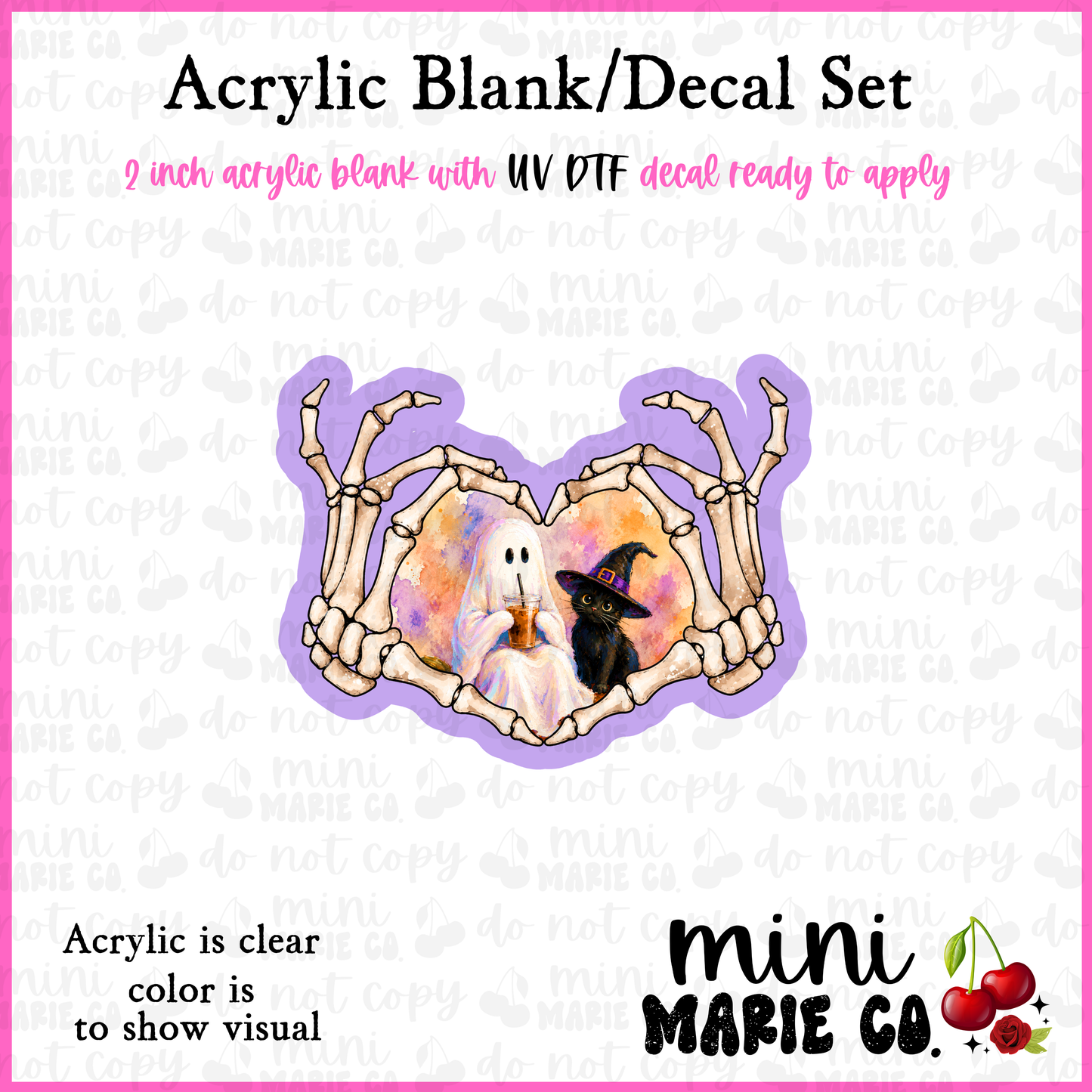 Black Cat & Ghost Skellie Heart Acrylic Blank/ UV DTF Decal Set