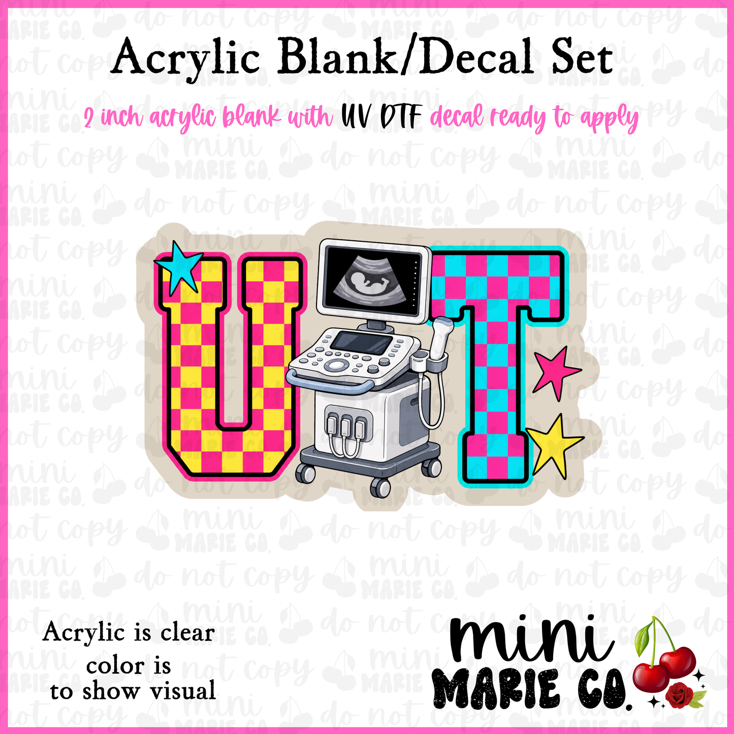 UT Checkered Acrylic Blank/ UV DTF Decal Set