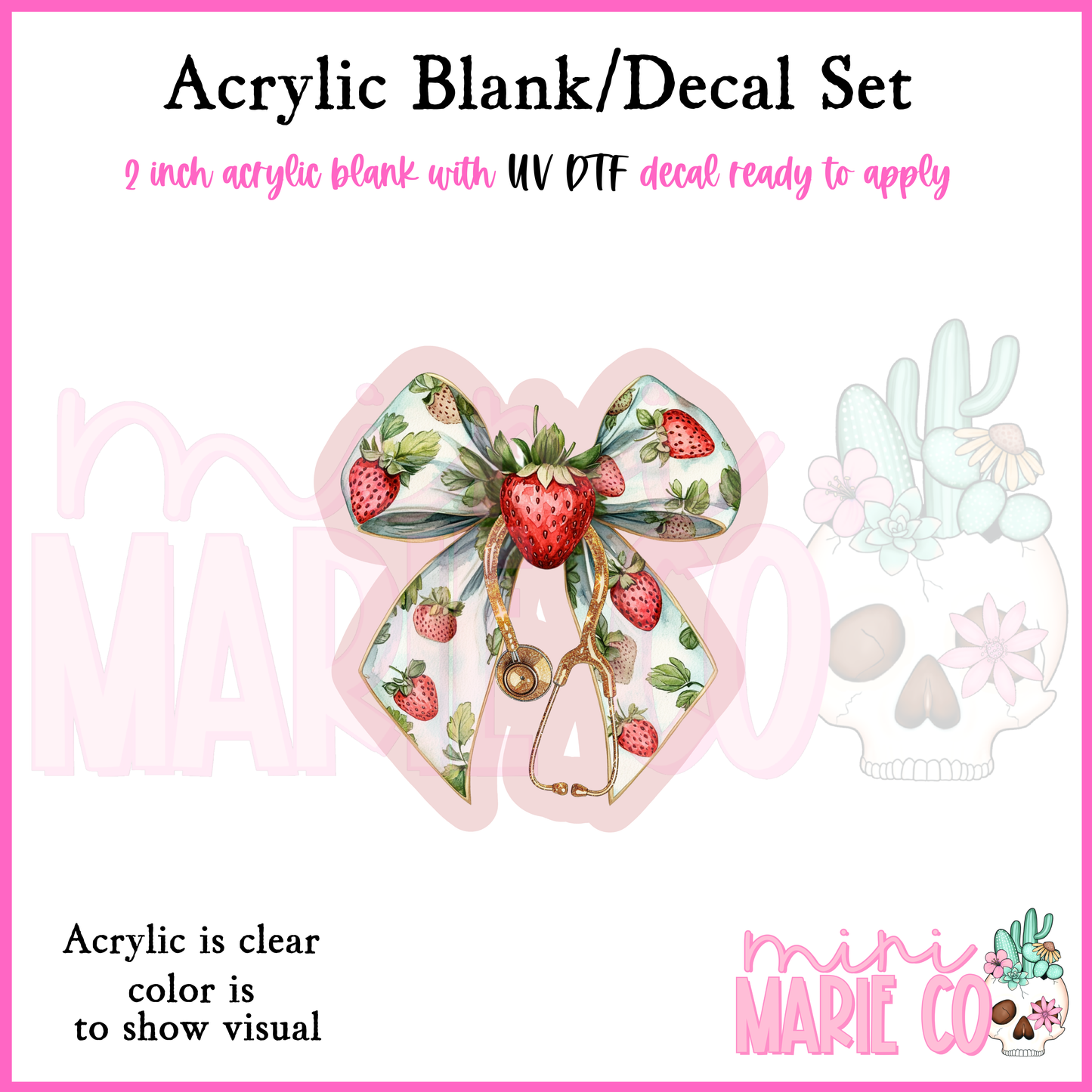 Strawberry Stethoscope Acrylic Blank/ UV DTF Decal Set