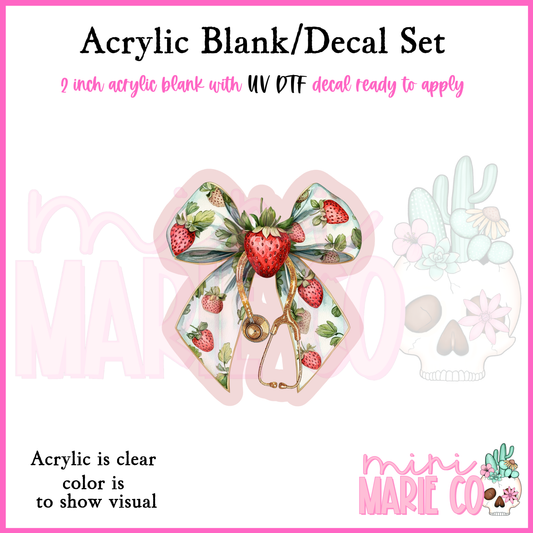 Strawberry Stethoscope Acrylic Blank/ UV DTF Decal Set