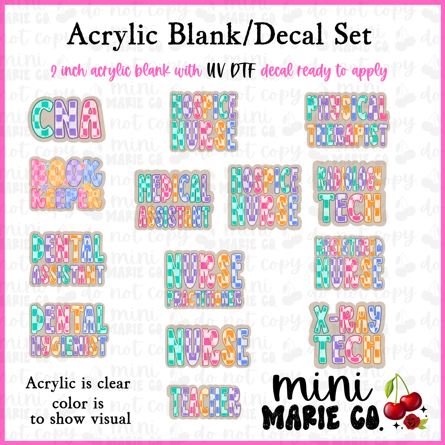 Checkered Occupations Acrylic Blank/ UV DTF Decal Set