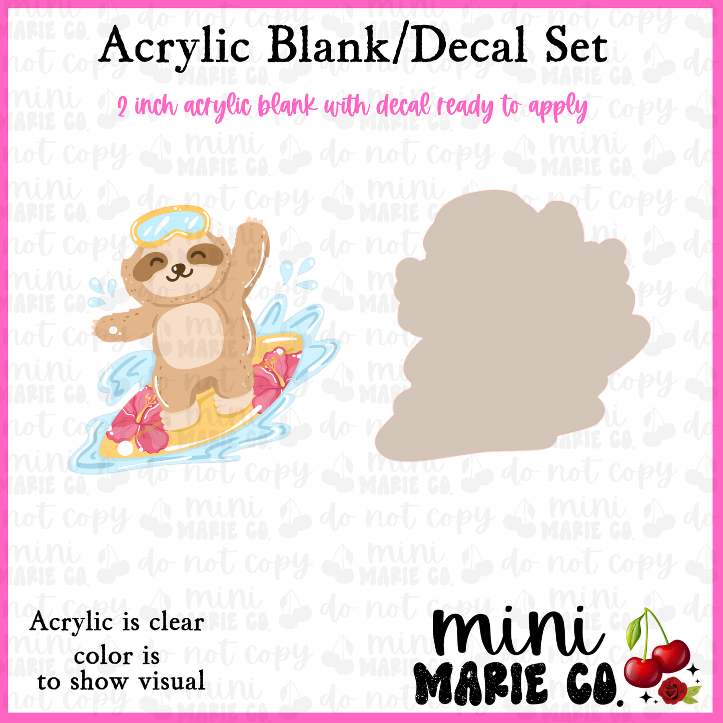 Surfing Sloth Acrylic Blank/Decal Set