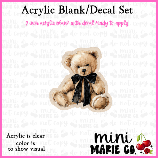 Teddy With Black Bow Acrylic Blank/Decal Set
