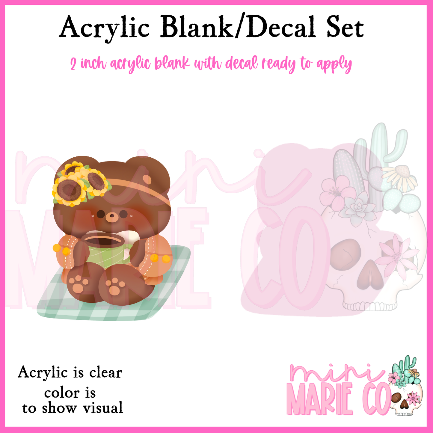 Sunflower Bear Picnic Acrylic Blank/Decal Set