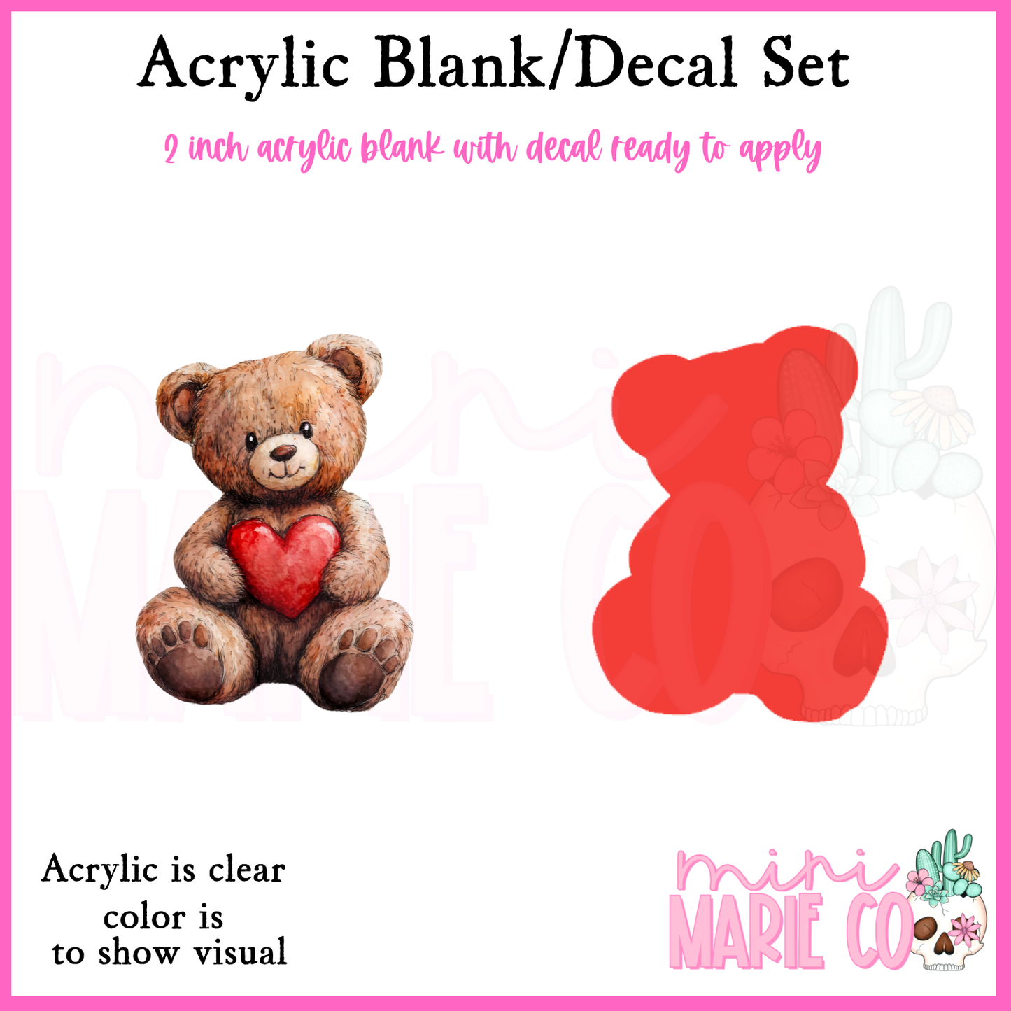 Brown Heart Teddy Acrylic Blank/Decal Set