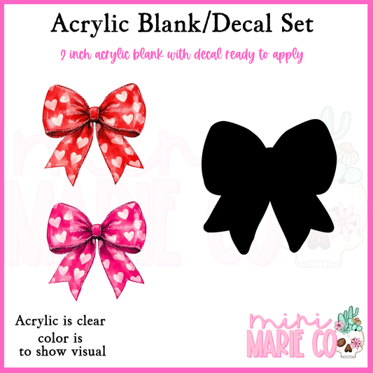 Heart Bows Red or Pink Acrylic Blank/Decal Set