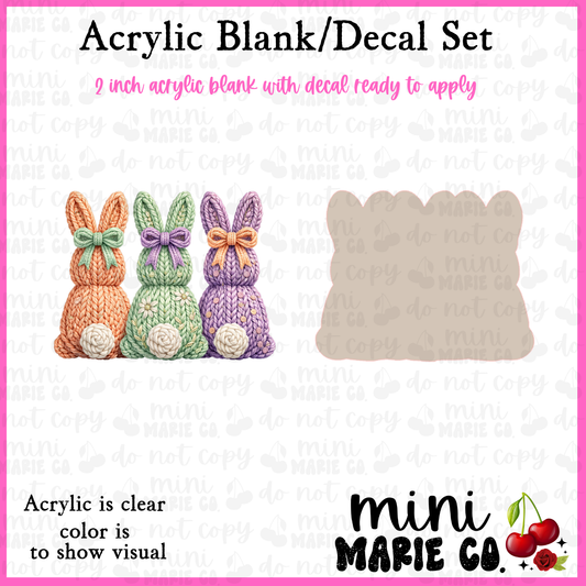 Crochet Bunny Trio Acrylic Blank/Decal Set