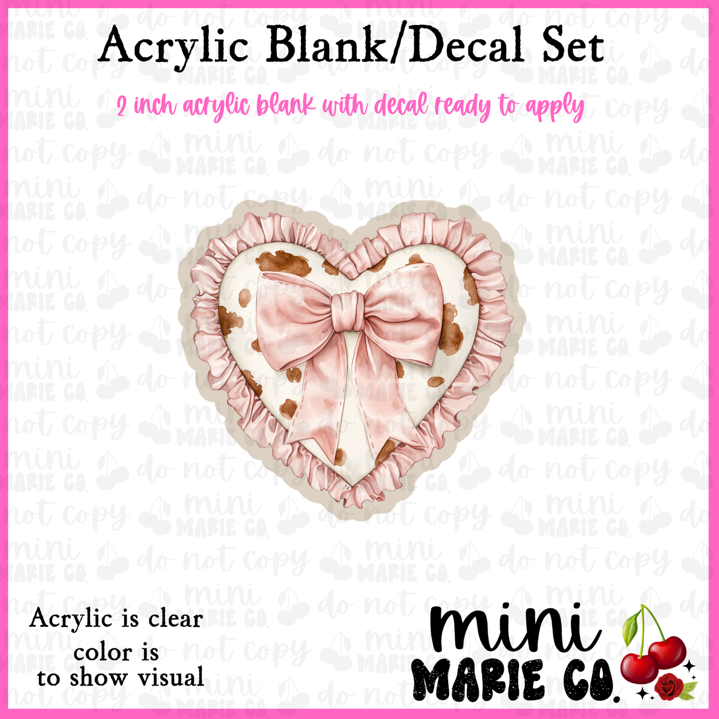 Cowgirl Bow Heart Acrylic Blank/Decal Set