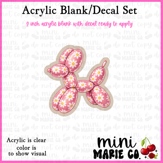 Pink and White Daisy Balloon Dog Acrylic Blank/Decal Set