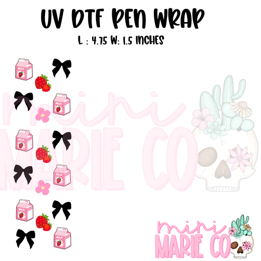Strawberry Milk With Black Bow UV DTF Pen/Bookmark Wrap