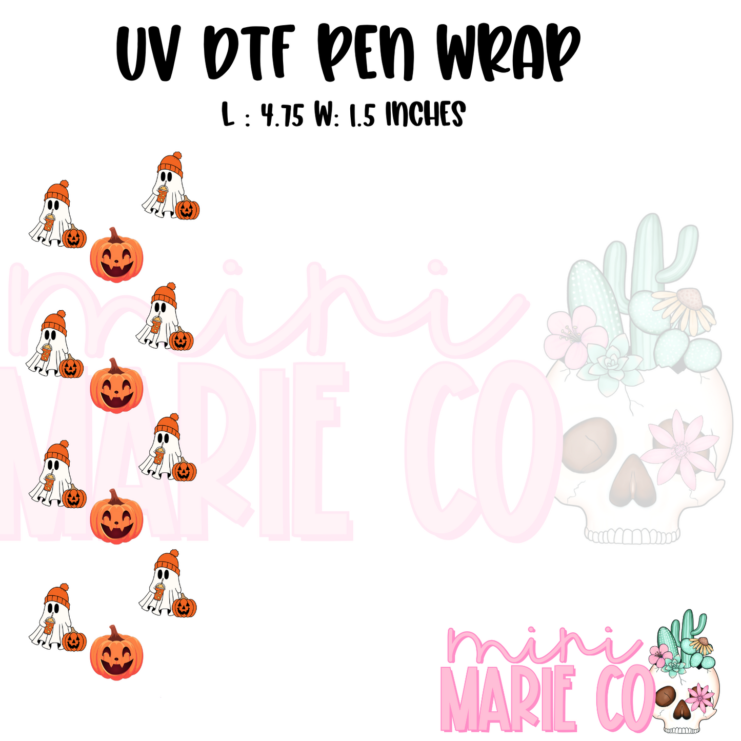 Beanie Ghost Pumpkin UV DTF Pen/Bookmark Wrap
