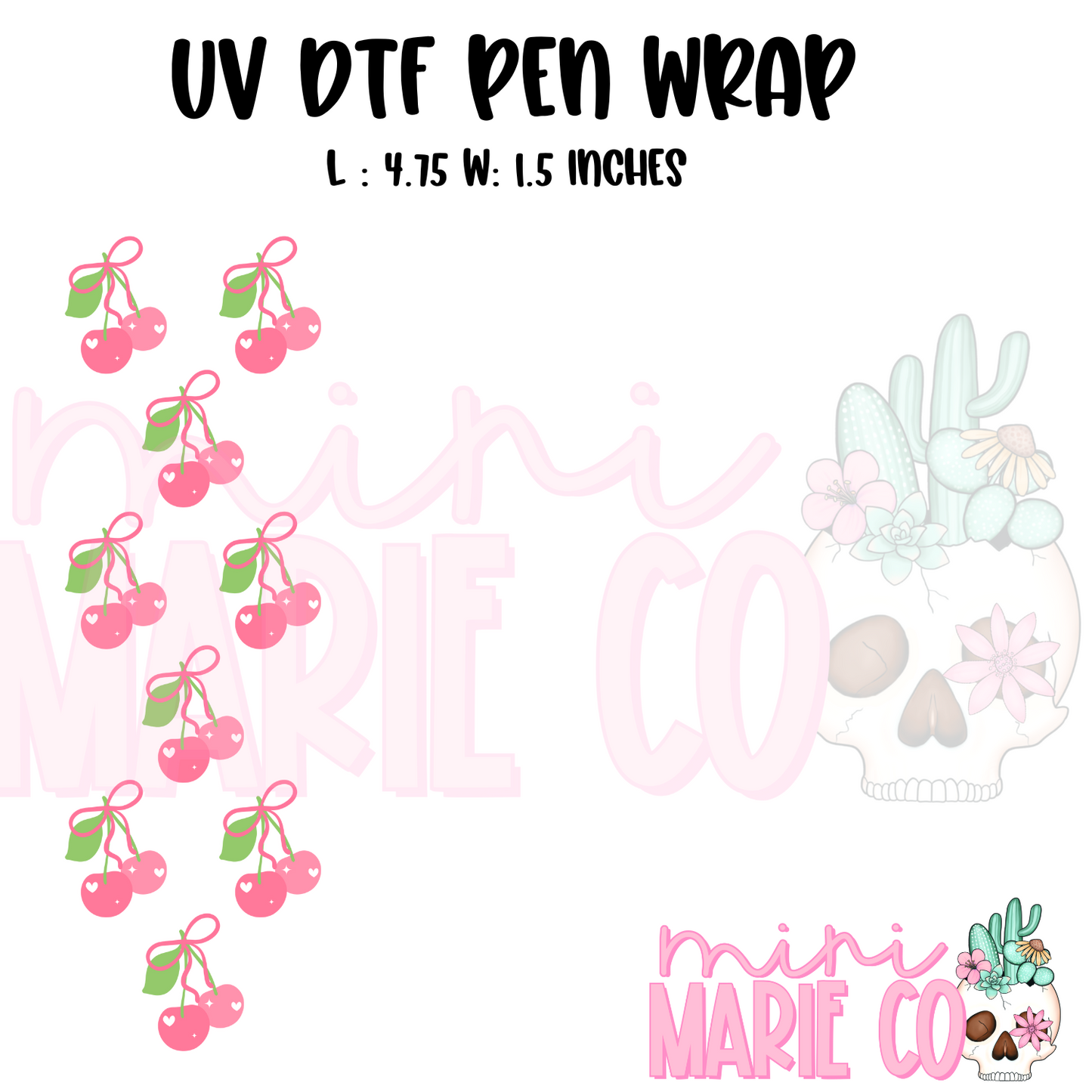 Pink Cherry Heart UV DTF Pen/Bookmark Wrap