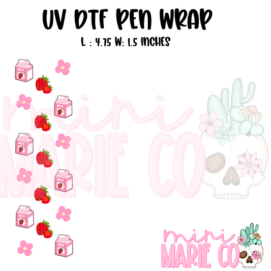 Strawberry Milk With Daisies UV DTF Pen/Bookmark Wrap