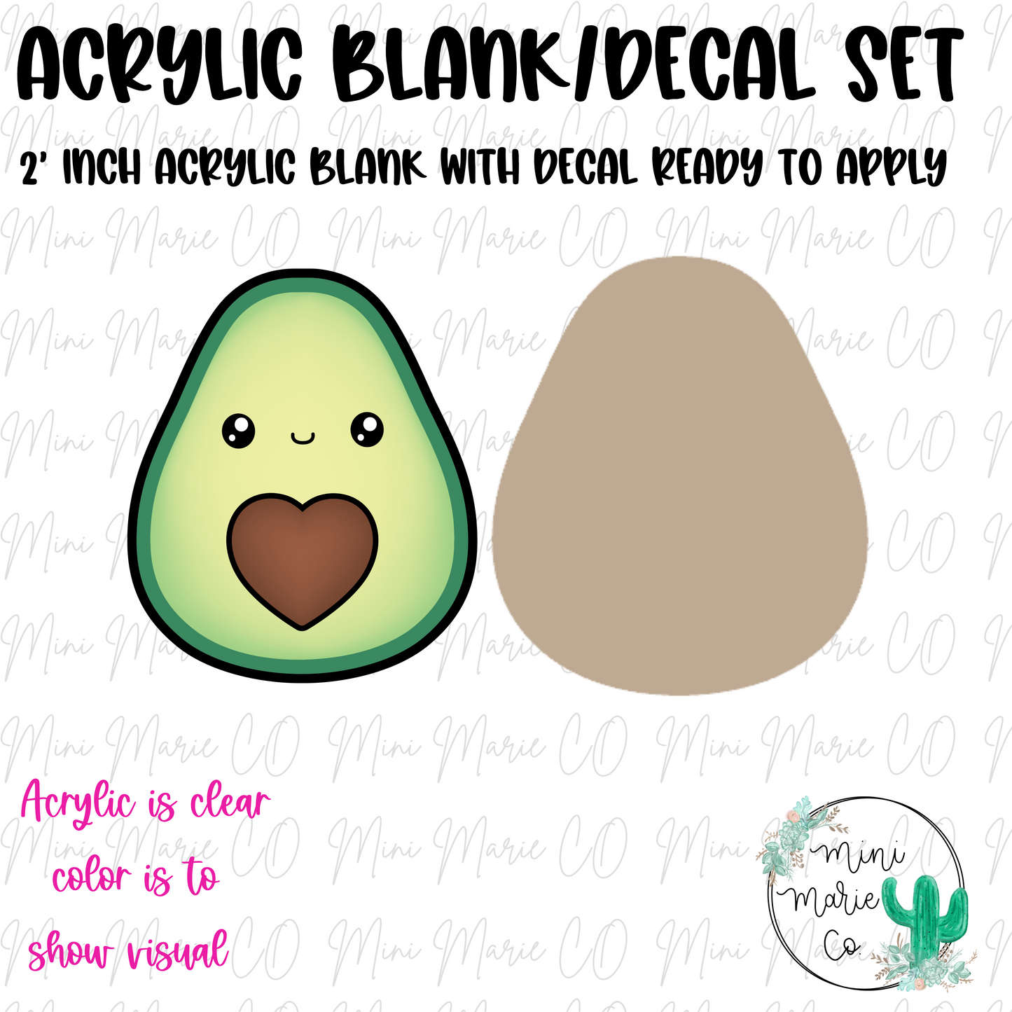 Cute Avocado Acrylic Blank/Decal Set