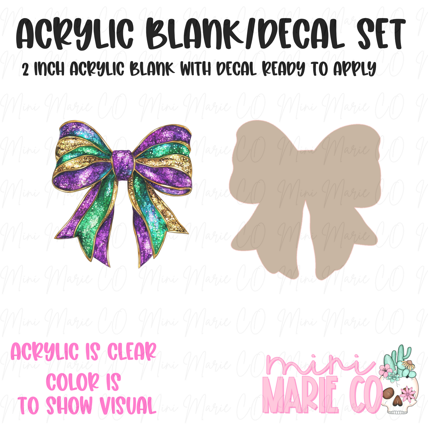 Mardi Gras Bow Acrylic Blank/Decal Set