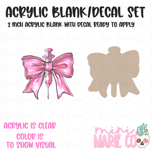 Syringe Pink Bow Acrylic Blank/Decal Set