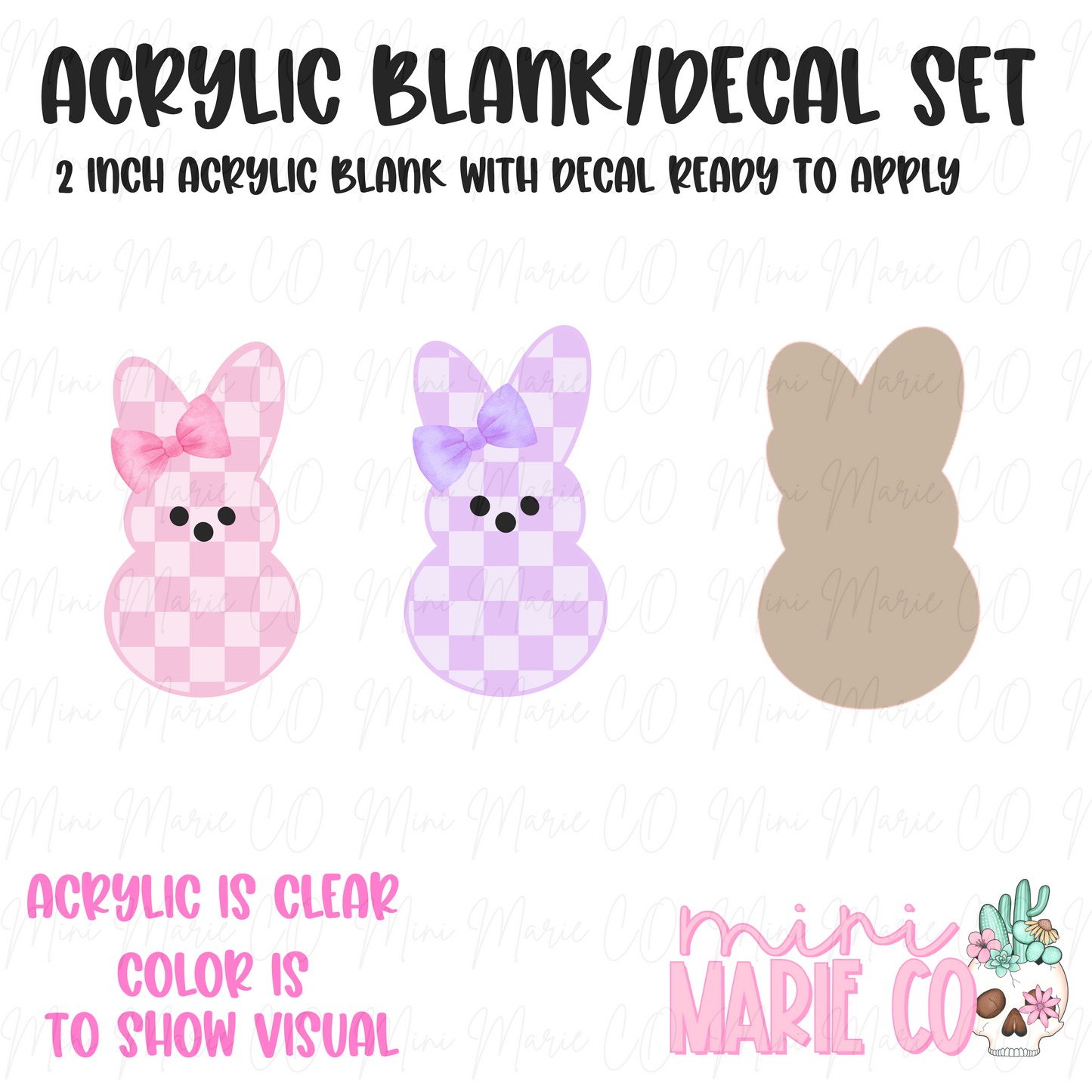 Pink or Purple Bunny Acrylic Blank/Decal Set