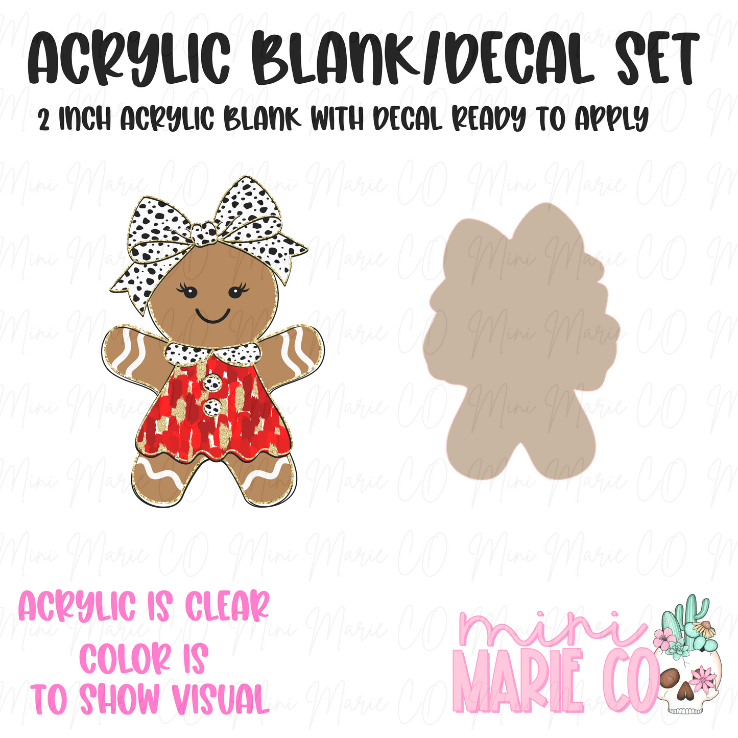 Gingerbread Girlie with Red Dress Acrylic Blank/Decal Set