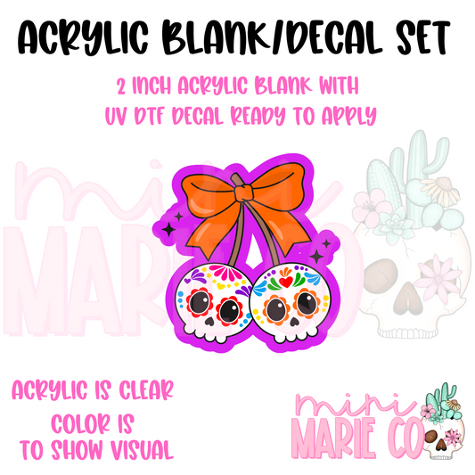 Sugar Skull Cherry Acrylic Blank/UV DTF Decal Set